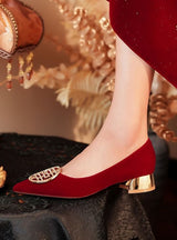 Low Heel Pointed Suede Red Shoes