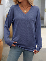 V-neck Color Matching Loose T-shirt