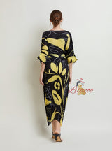 Folding Printed Silm Waist Dress