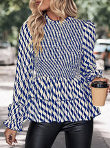 Black and White Striped Blouse Flared Sleeve Shirt