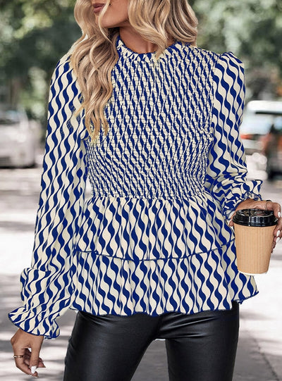 Black and White Striped Blouse Flared Sleeve Shirt