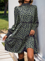 Leopard Print Long Sleeve Stitching Dress