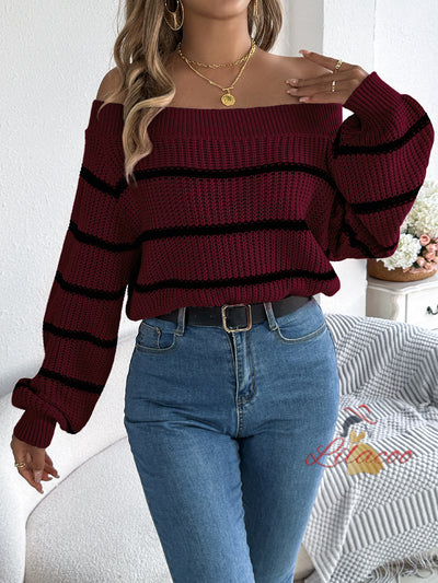 Casual Striped Off-the-shoulder Sweater