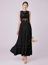 Summer Round Sleeveless Lace Stitching Dress