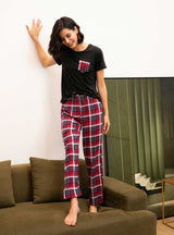 Short-sleeved Plaid Pajamas Set