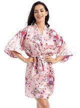 Loose Satin Silk Printed Short Nightgown