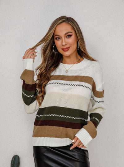 Spliced Round Neck Loose Long-sleeved Sweater