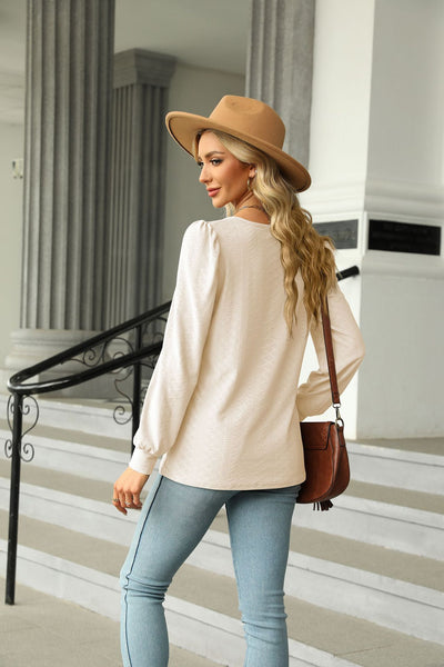 Square Neck Jacquard Long Sleeve Loose T-shirt