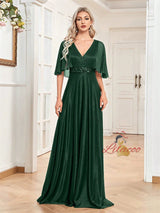 V-neck Bat Sleeve Prom Dress