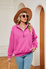 Solid Color Zipper Long Sleeve Top