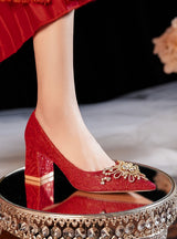 Red Diamond Pointed Thick Heels