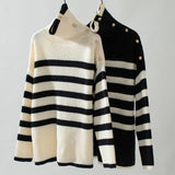 Striped Lapel Pullover Button Sweater