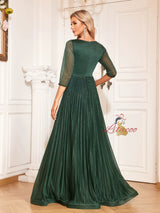 Green Short Sleeve V-neck Pleats Prom Dress