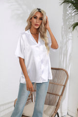 Suit Collar Satin Short Sleeve Shirt