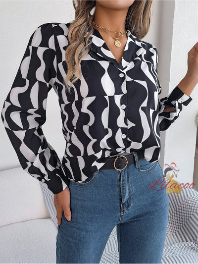 Contrast Striped Collar Long Sleeve Shirt