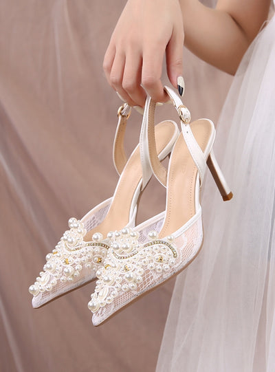 Women Wedding Shoes Lace Pearl Sandals