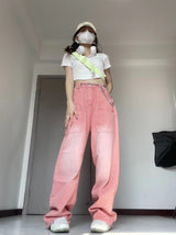 Retro Pink Loose Straight Wide-leg Jeans