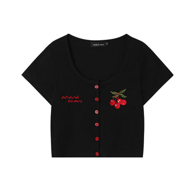 Embroidered Button Short T-shirt