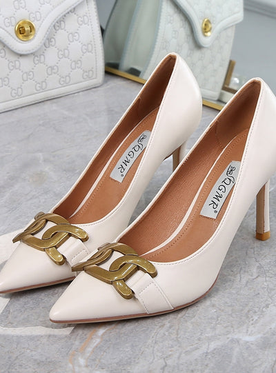 Retro Metal Buckle High-heeled Pointed Shoes