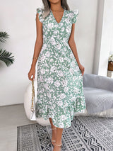 Leisure Flower Silm Waist Holiday Dress