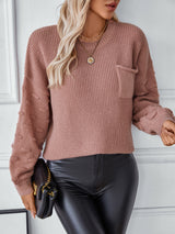 Solid Color Pocket Pullover Sweater Top