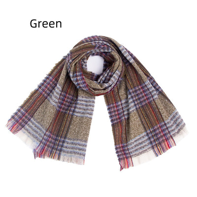 Double Fringed Plaid Scarf Shawl