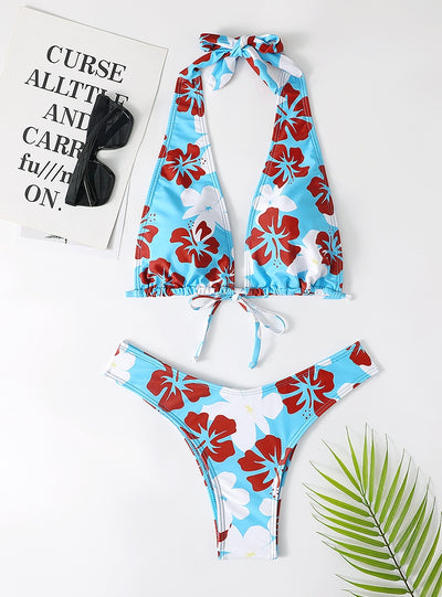 Split Swimsuit Printed Suspender Bikini