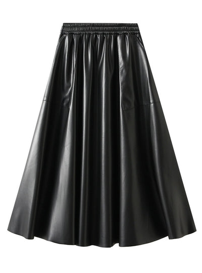 Retro Style Large Pocket Leather Skirt