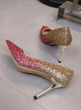 Thin-heeled Pointed Sequins Gradient Shoes