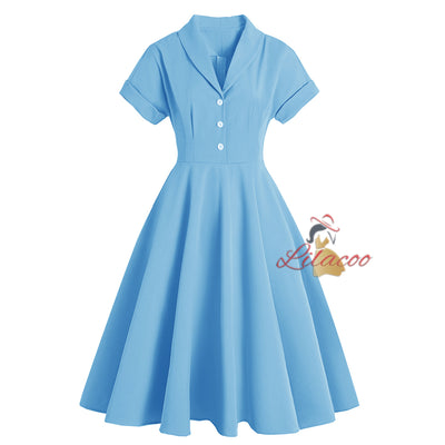 Hepburn V-neck Short Sleeve Retro Dress