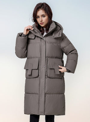 Large Pocket Thickened Long Cotton Down Coat