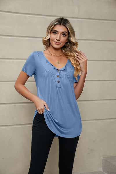 Loose Short Sleeve Pleated T-shirt