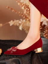 Low Heel Suede Pointed Wedding Shoes