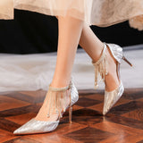 Crystal Tassels Shiny Stilettos Wedding Shoes