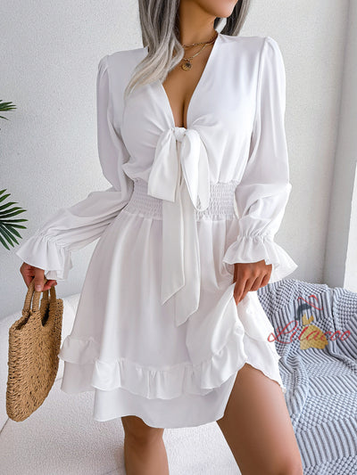 Casual Lace-up Silm Waist Wooden Dress