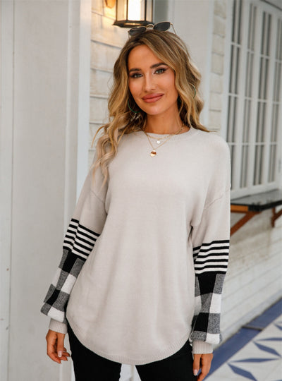 Round Neck Plaid Fashion Sweater