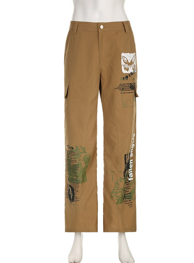 Graffiti Printed Low Waist Straight Pants