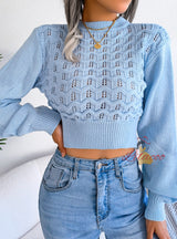 Solid Color Lantern Sleeve Knitted Sweater