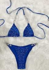 Sexy Rhinestones Split Solid Color Strap Bikini