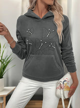 Women Casual Beaded Hoodie Top