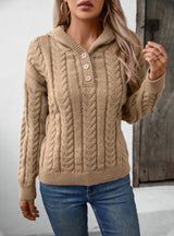 Retro Button Hooded Thick Sweater