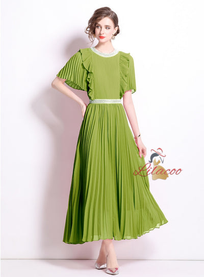 Pleated Chiffon Short Sleeve Party Dress