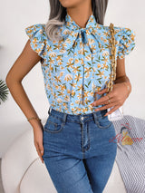 Leisure Print Bow Chiffon Shirt