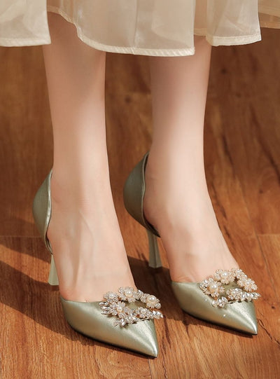 Pearl Diamond Satin Stiletto Heels