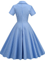 High Waist Striped Short Sleeve Retro Dress