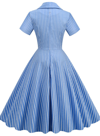 High Waist Striped Short Sleeve Retro Dress