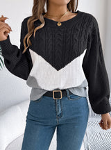 Leisure Color Matching Twist Lantern Sleeve Sweater