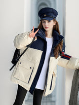 Short Hooded Contrast Stitching Cotton-padded Jacket