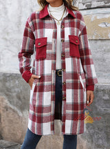 Women Long Sleeve Plaid Shirt Coat