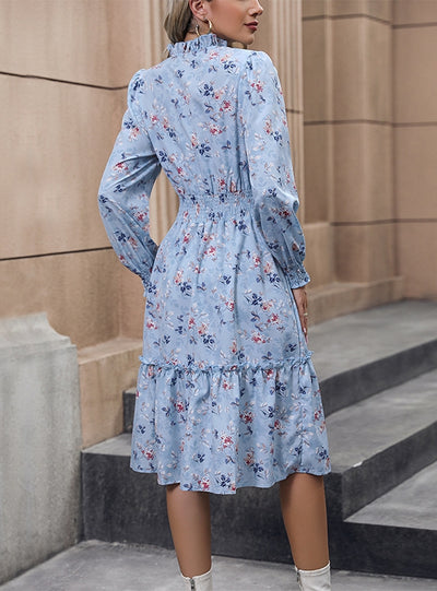 Long Sleeve V-neck Floral Dress